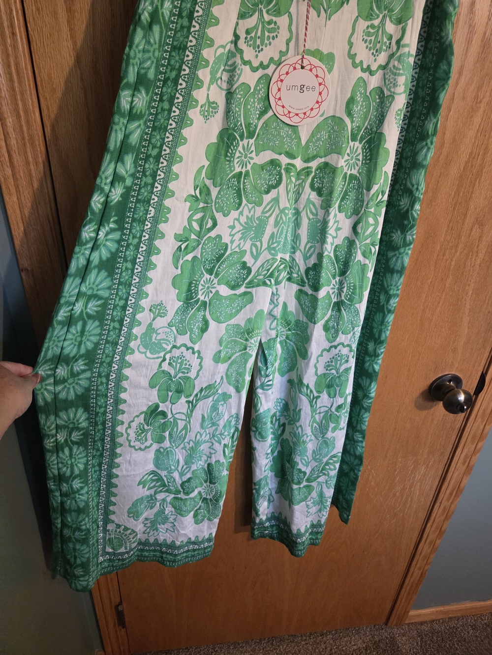 Umgee Green and White Floral Wide-Leg pants